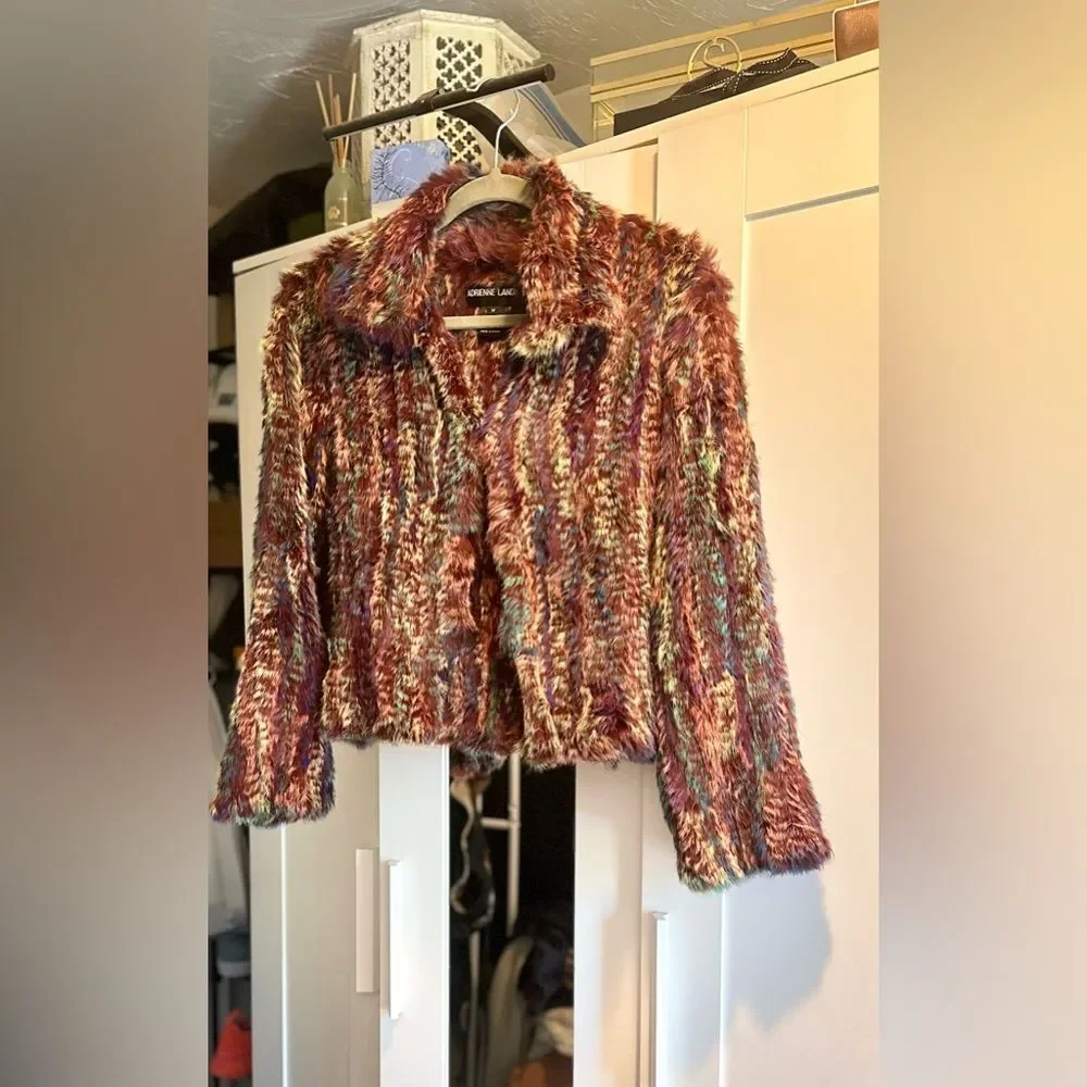 NWOT Adrienne Landau Multicolor Rabbit Fur Coat